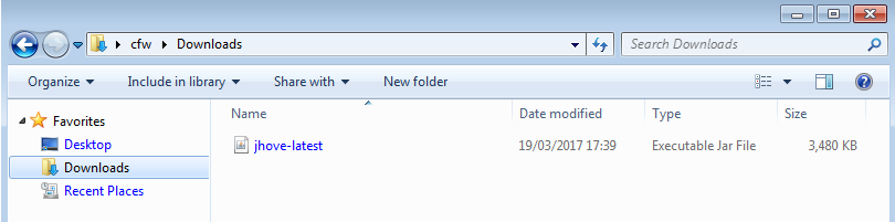 JHOVE download in Windows Explorer Screenshot of the Windows explorer showing the downloaded JHOVE jar