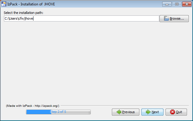 JHOVE installer stage two Screenshot of the JHOVE installer stage two on Windows