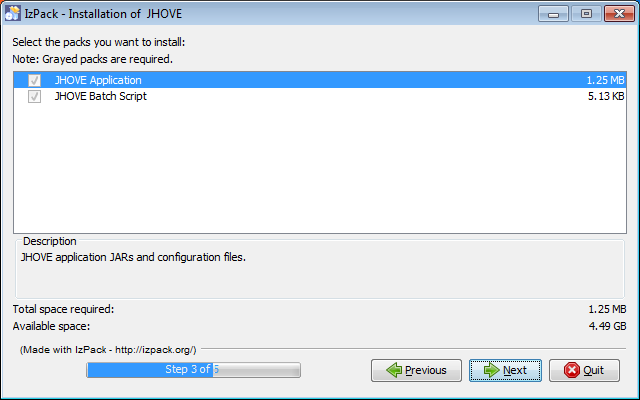 JHOVE installer stage three Screenshot of the JHOVE installer stage three on Windows